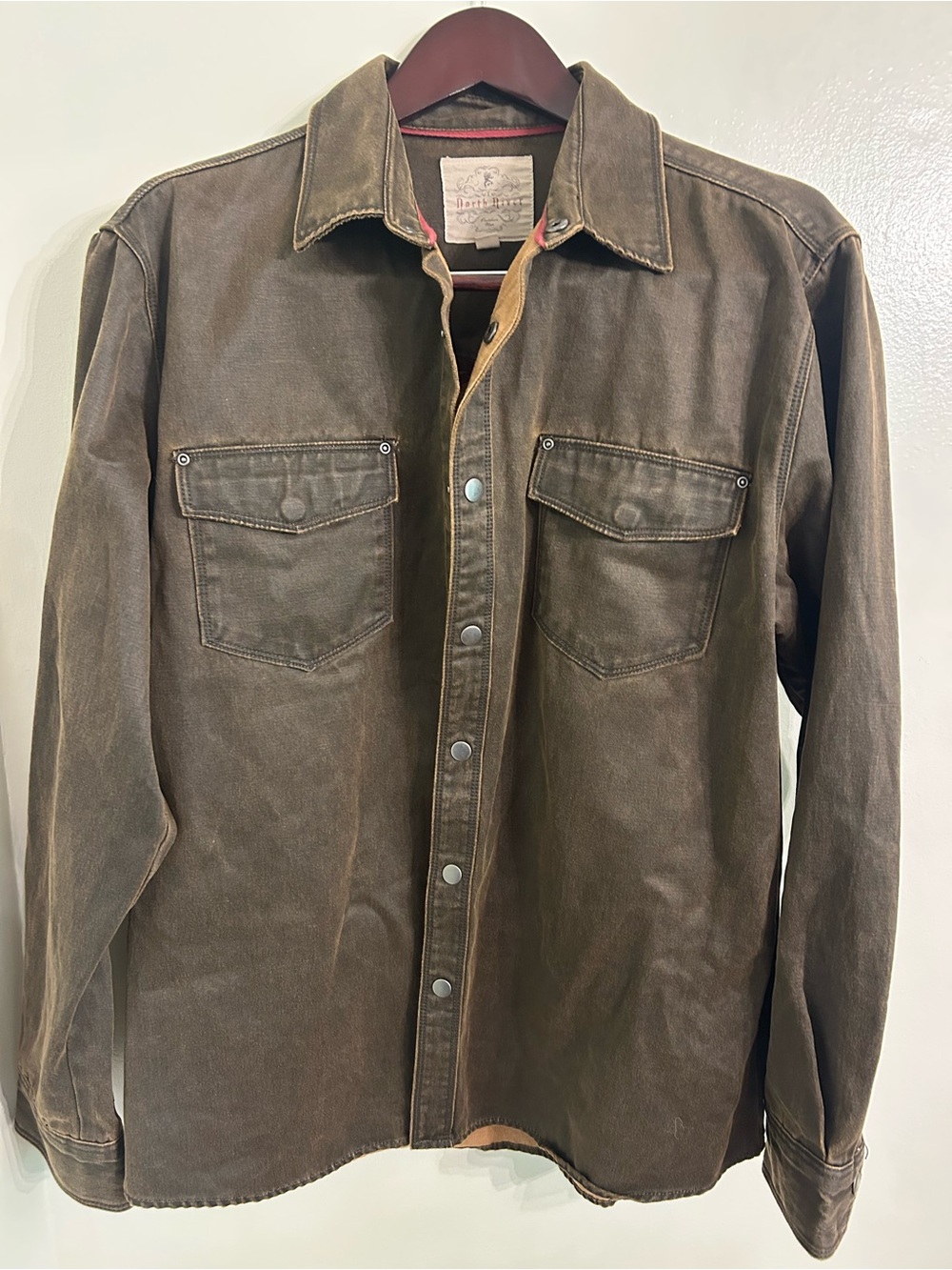 Men's Brown Coated Canvas Button-Down Shirt Jacket